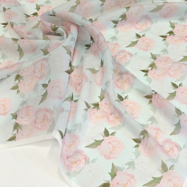 Органза матовая Виола с пионами на голубом