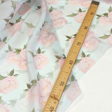 Органза матовая Виола с пионами на голубом