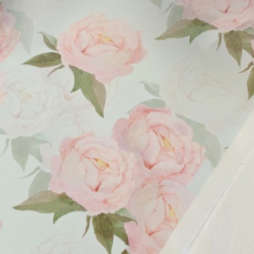 Органза матовая Виола с пионами на голубом