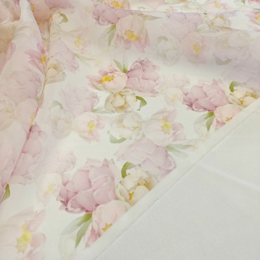Органза матовая Виола с пионами в нежных тонах