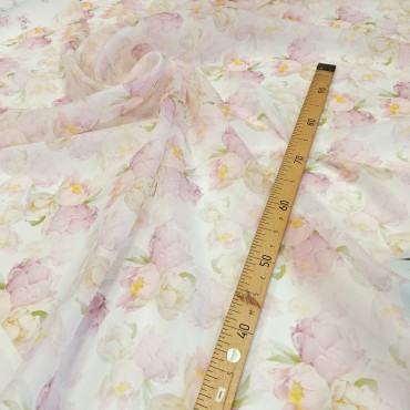 Органза матовая Виола с пионами в нежных тонах