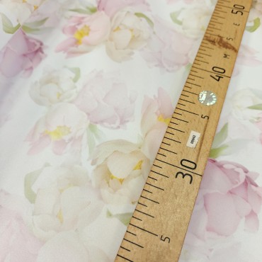 Органза матовая Виола с пионами в нежных тонах