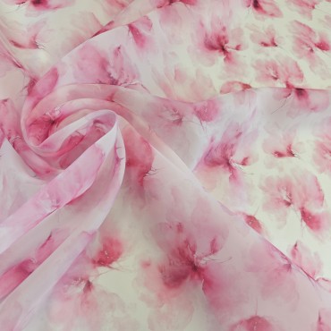 Органза матовая Виола с принтом из розовых пионов