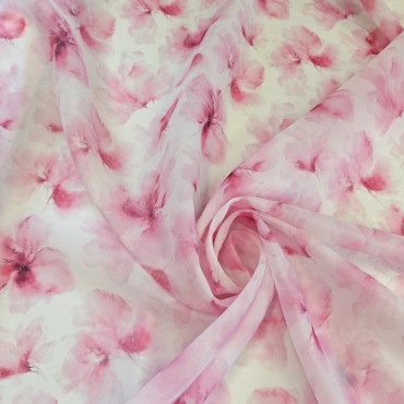Органза матовая Виола с принтом из розовых пионов