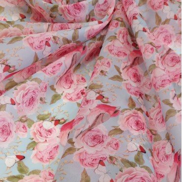 Органза матовая Виола с принтом Английские розы