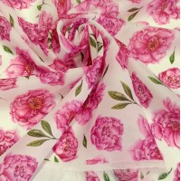 Органза матовая Виола с цветочным принтом Пионы