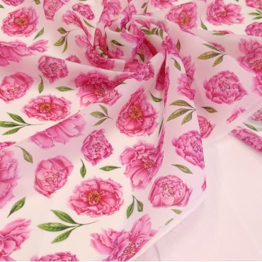 Органза матовая Виола с цветочным принтом Пионы