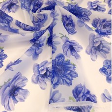 Органза матовая Виола с принтом Анемона синяя