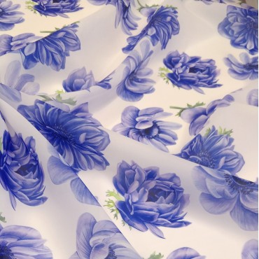 Органза матовая Виола с принтом Анемона синяя