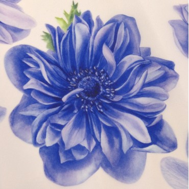 Органза матовая Виола с принтом Анемона синяя