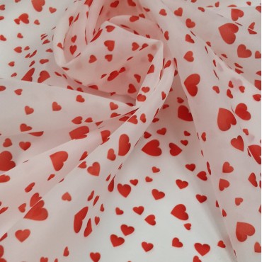 Органза матовая Виола с принтом красные Сердечки