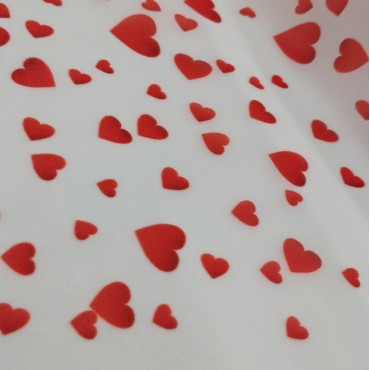 Органза матовая Виола с принтом красные Сердечки