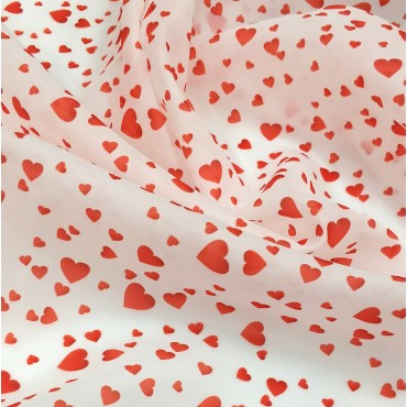 Органза матовая Виола с принтом красные Сердечки