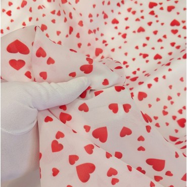 Органза матовая Виола с принтом красные Сердечки