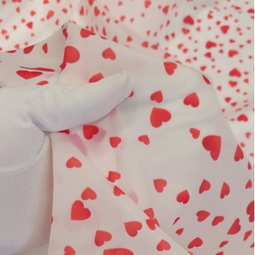Органза матовая Виола с принтом красные Сердечки