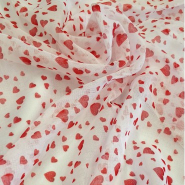 Органза Тори матовая с принтом красные Сердечки