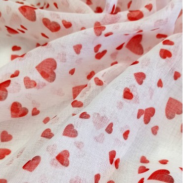 Органза Тори матовая с принтом красные Сердечки