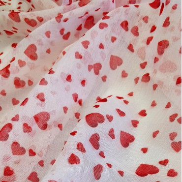 Органза Тори матовая с принтом красные Сердечки