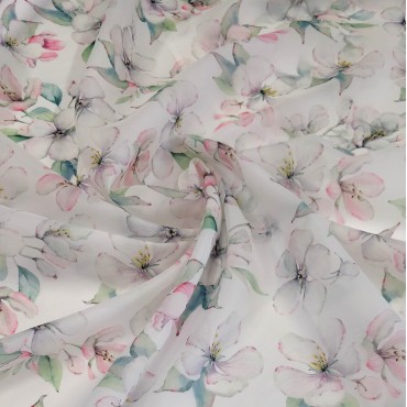 Органза матовая Виола с принтом цветочки яблони