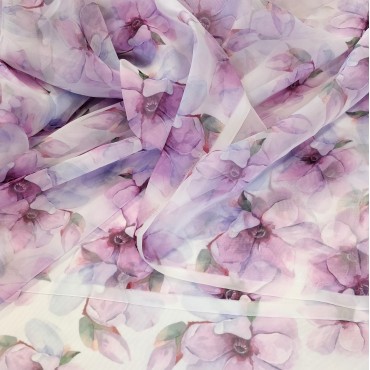 Ткань Вуаль матовая с принтом цветущая вишня