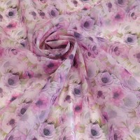 Органза матовая Виола с принтом анемоны и бабочки