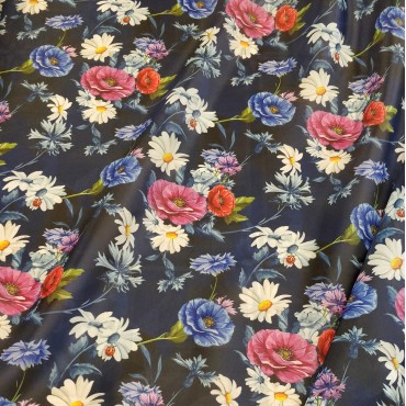 Органза матовая Виола с узором из цветов мака и ромашкой