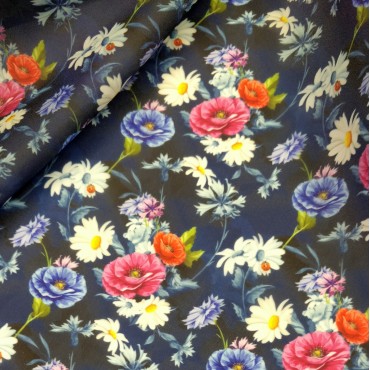 Органза матовая Виола с узором из цветов мака и ромашкой