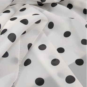 Ткань Вуаль матовая в черный горошек