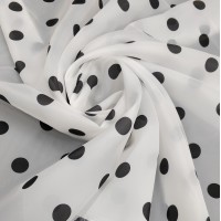 Ткань Вуаль матовая в черный горошек