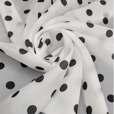 Ткань Вуаль матовая в черный горошек