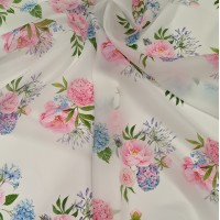 Органза матовая Виола с принтом розово голубая гортензия