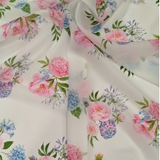Органза матовая Виола с принтом розово голубая гортензия