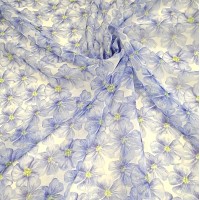 Органза Тори матовая голубые цветы льна с нежными лепестками