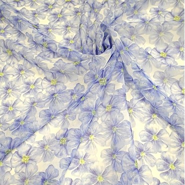 Органза Тори матовая голубые цветы льна с нежными лепестками