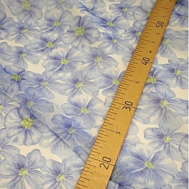 Органза Тори матовая голубые цветы льна с нежными лепестками