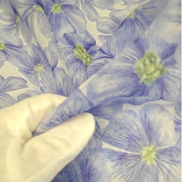 Органза Тори матовая голубые цветы льна с нежными лепестками