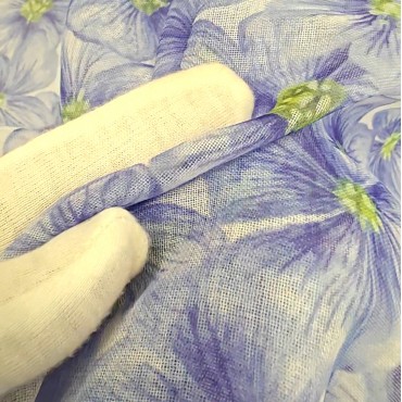 Органза Тори матовая голубые цветы льна с нежными лепестками