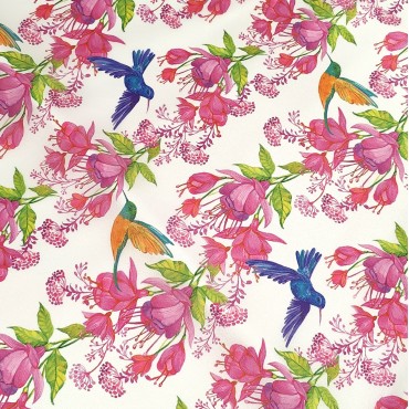 Плотная органза ANGELICA с цветочным принтом и колибри