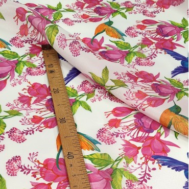 Плотная органза ANGELICA с цветочным принтом и колибри