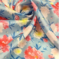 Плотная органза ANGELICA с принтом пионы на голубом