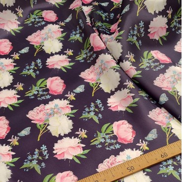 Плотная органза ANGELICA с цветочным принтом на черном