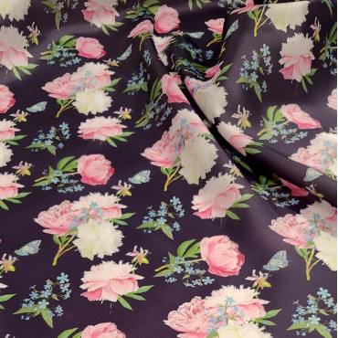 Плотная органза ANGELICA с цветочным принтом на черном