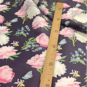 Плотная органза ANGELICA с цветочным принтом на черном