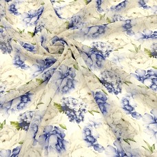 Органза Тори матовая с бело-голубыми Пионами