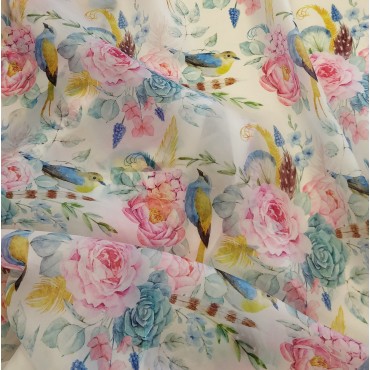 Ткань Вуаль матовая с принтом Пионы