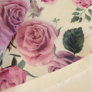 Органза матовая Виола с цветочным принтом розы