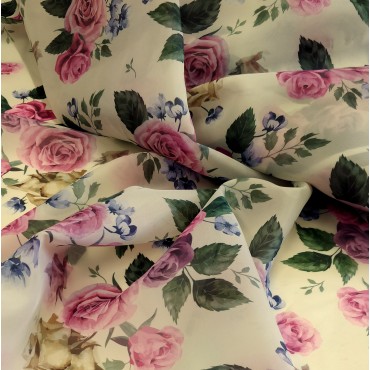 Органза матовая Виола с цветочным принтом розы