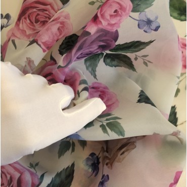 Органза матовая Виола с цветочным принтом розы