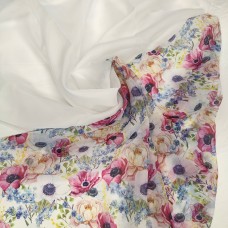 Органза матовая Виола с цветами мимоза незабудка пион анемона 90+220 см