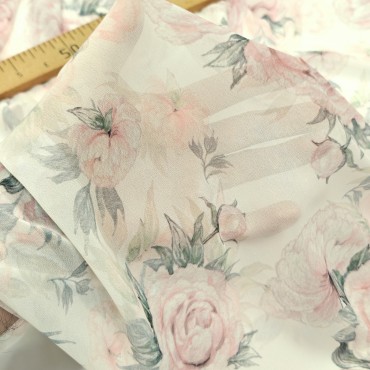 Шифон Romy с принтом акварельные пионы